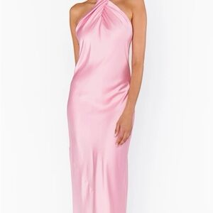 Show Me Your MuMu-  Jasmine Halter Maxi Dress ~ Light Pink Luxe Satin XS